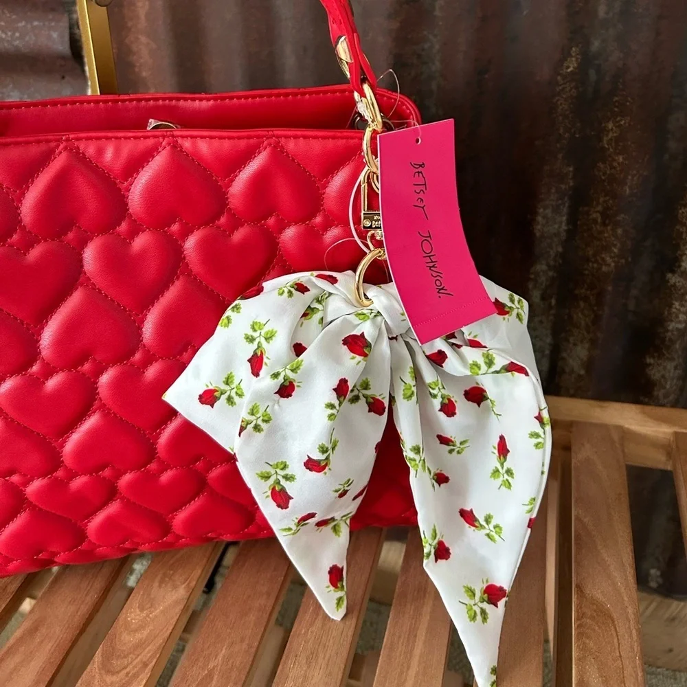 NWT-BESTY JOHNSON Red Quilted Heart Shoulder Bag Studded Straps